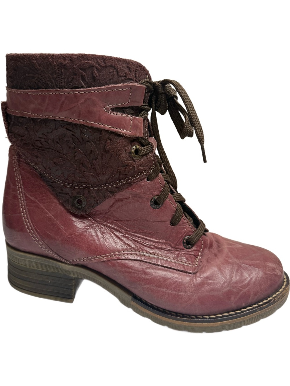 Women's Burgundy Lace-Up Ankle Boots